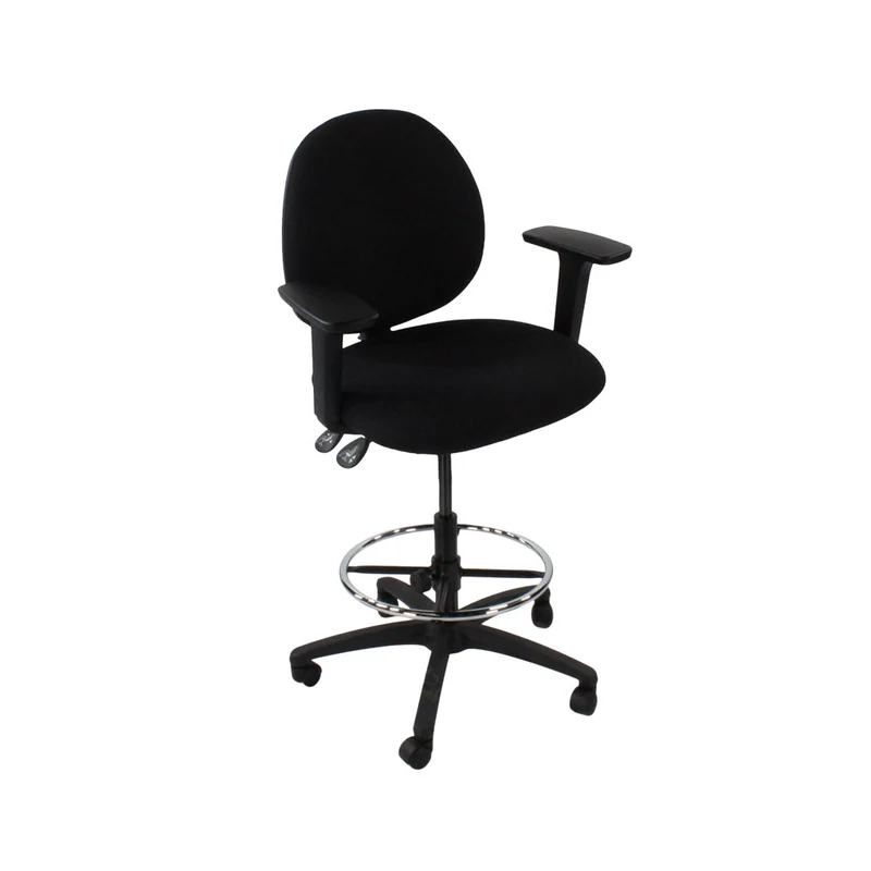 Saxen: Scoop Draughtsman Chair in Black Fabric - Refurbished