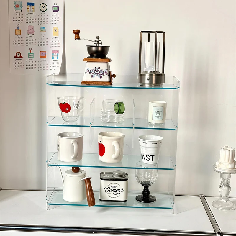 Modern Minimalist Acrylic Rectangular Desktop Storage Shelf 4-Tier For Living Room & Bedroom