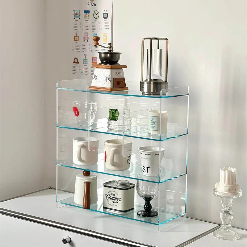 Modern Minimalist Acrylic Rectangular Desktop Storage Shelf 4-Tier For Living Room & Bedroom