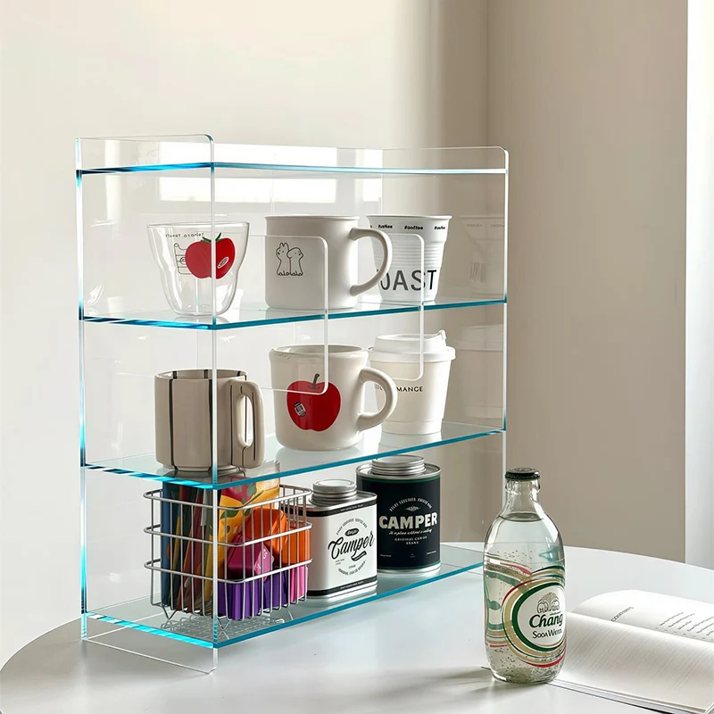 Modern Minimalist Acrylic Rectangular Desktop Storage Shelf 4-Tier For Living Room & Bedroom