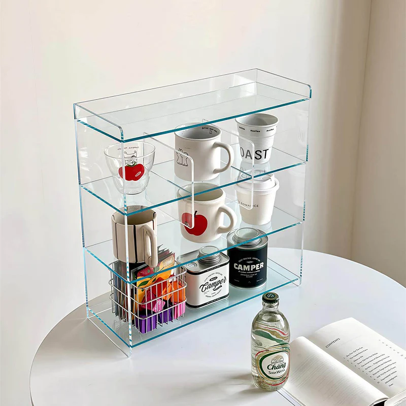 Modern Minimalist Acrylic Rectangular Desktop Storage Shelf 4-Tier For Living Room & Bedroom