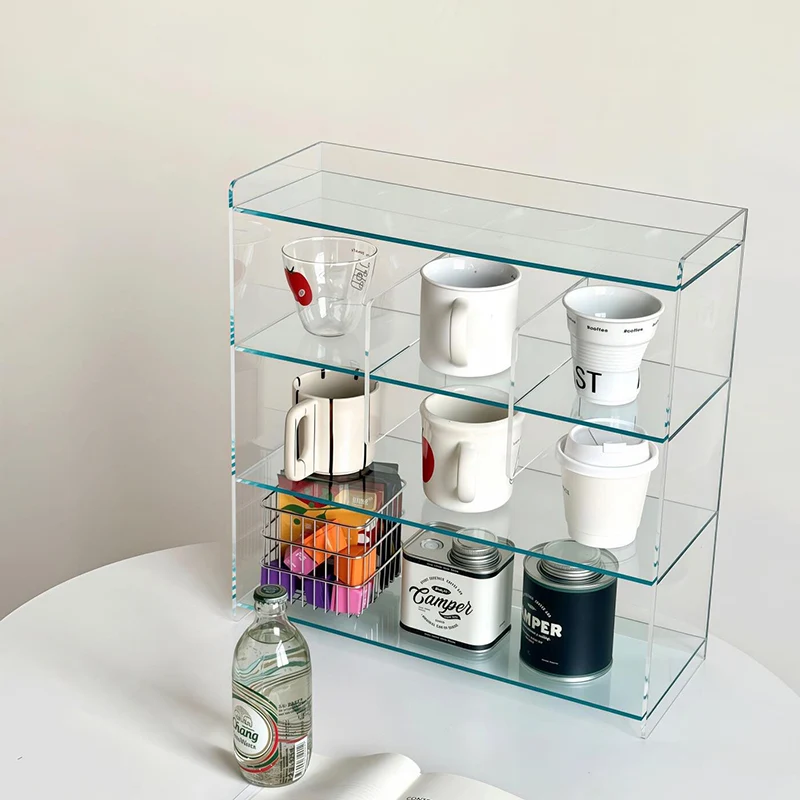 Modern Minimalist Acrylic Rectangular Desktop Storage Shelf 4-Tier For Living Room & Bedroom