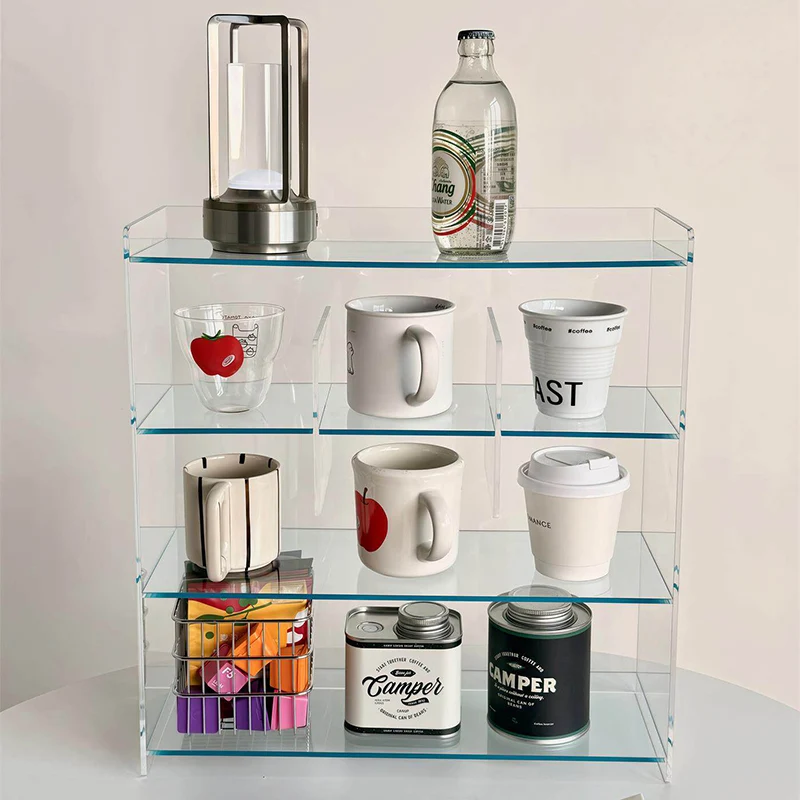 Modern Minimalist Acrylic Rectangular Desktop Storage Shelf 4-Tier For Living Room & Bedroom