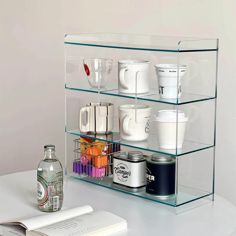 Modern Minimalist Acrylic Rectangular Desktop Storage Shelf 4-Tier For Living Room & Bedroom