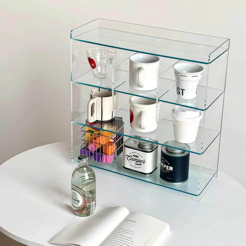 Modern Minimalist Acrylic Rectangular Desktop Storage Shelf 4-Tier For Living Room & Bedroom