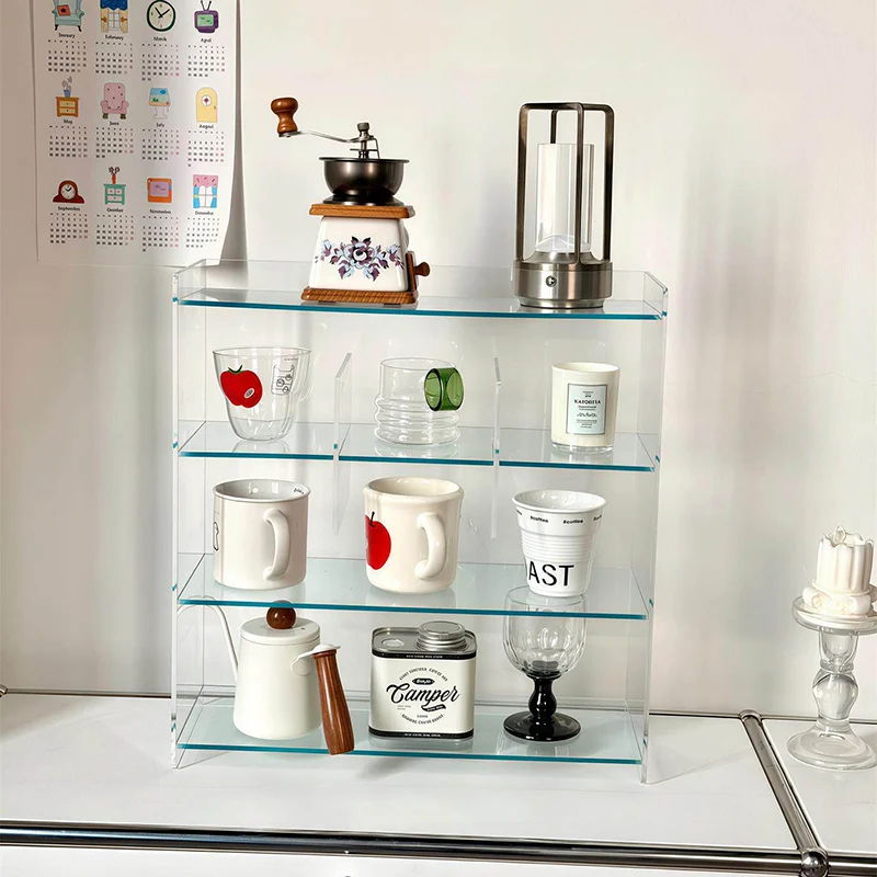 Modern Minimalist Acrylic Rectangular Desktop Storage Shelf 4-Tier For Living Room & Bedroom