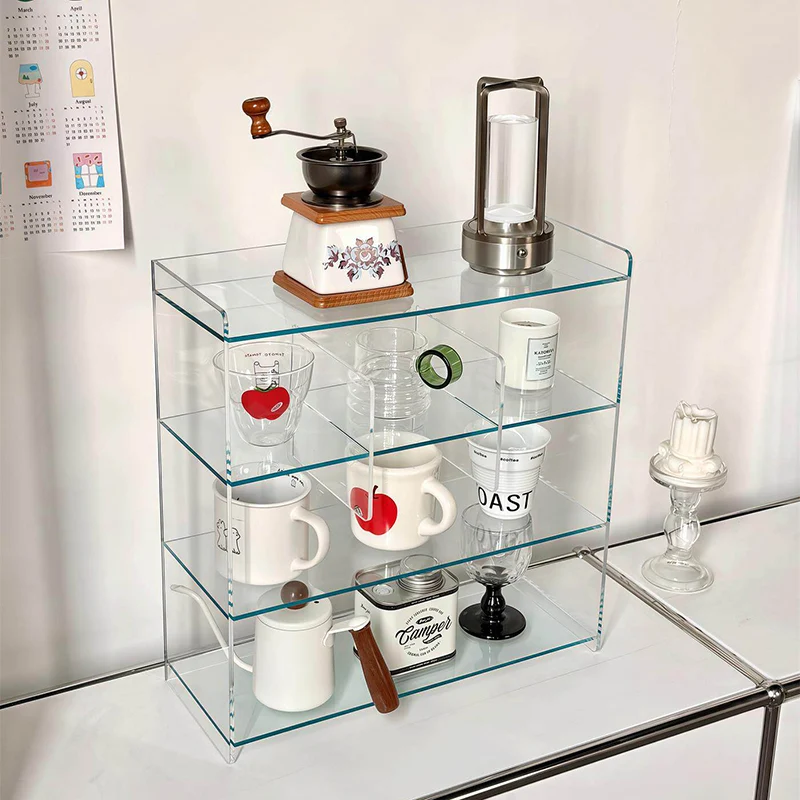 Modern Minimalist Acrylic Rectangular Desktop Storage Shelf 4-Tier For Living Room & Bedroom