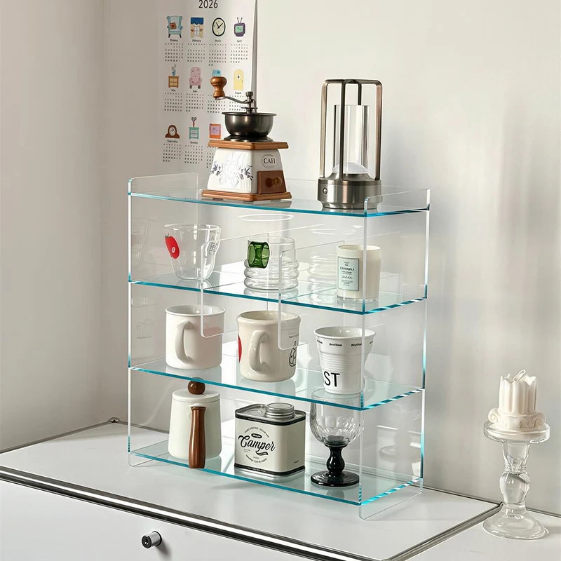 Modern Minimalist Acrylic Rectangular Desktop Storage Shelf 4-Tier For Living Room & Bedroom