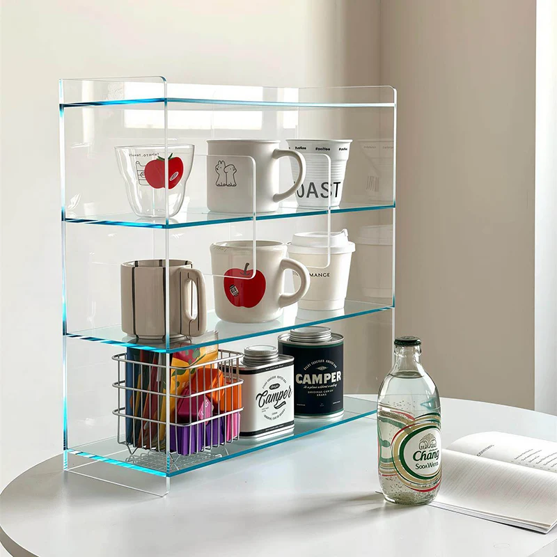 Modern Minimalist Acrylic Rectangular Desktop Storage Shelf 4-Tier For Living Room & Bedroom