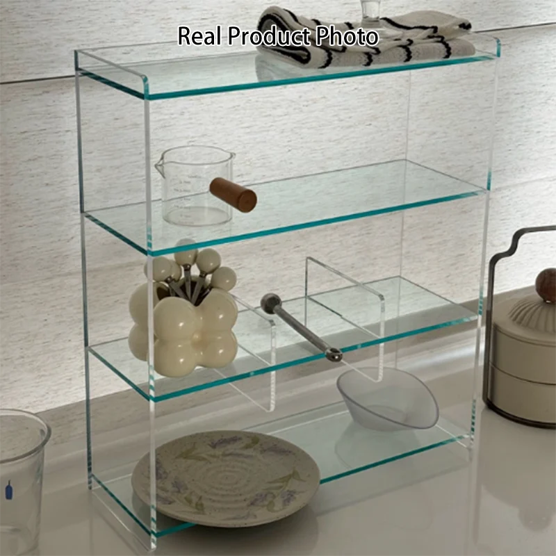 Modern Minimalist Acrylic Rectangular Desktop Storage Shelf 4-Tier For Living Room & Bedroom