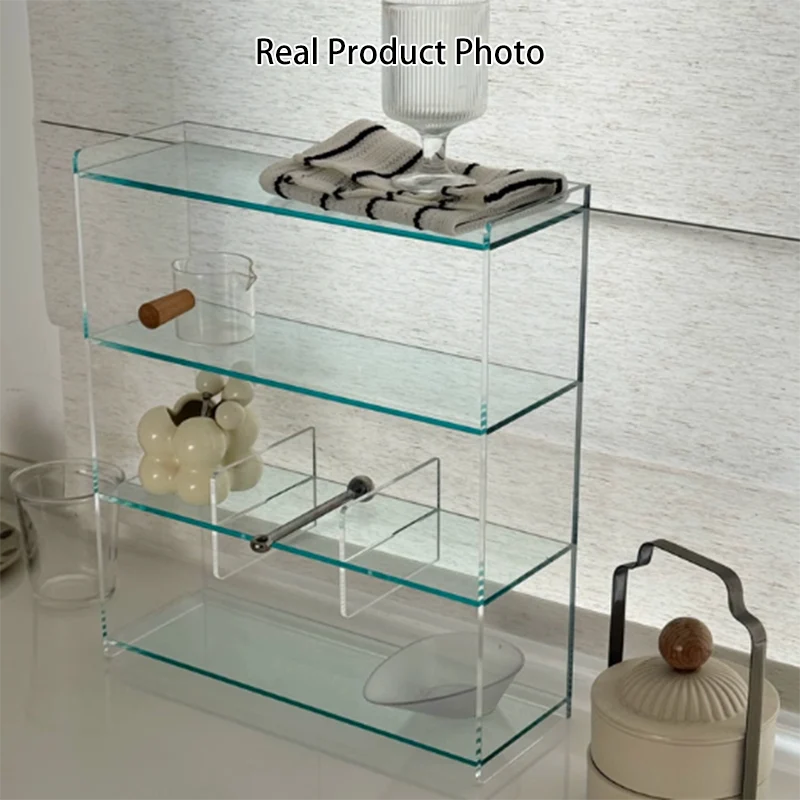 Modern Minimalist Acrylic Rectangular Desktop Storage Shelf 4-Tier For Living Room & Bedroom