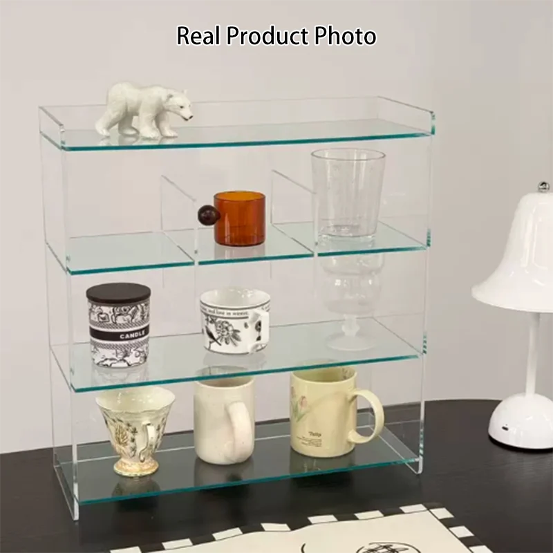 Modern Minimalist Acrylic Rectangular Desktop Storage Shelf 4-Tier For Living Room & Bedroom