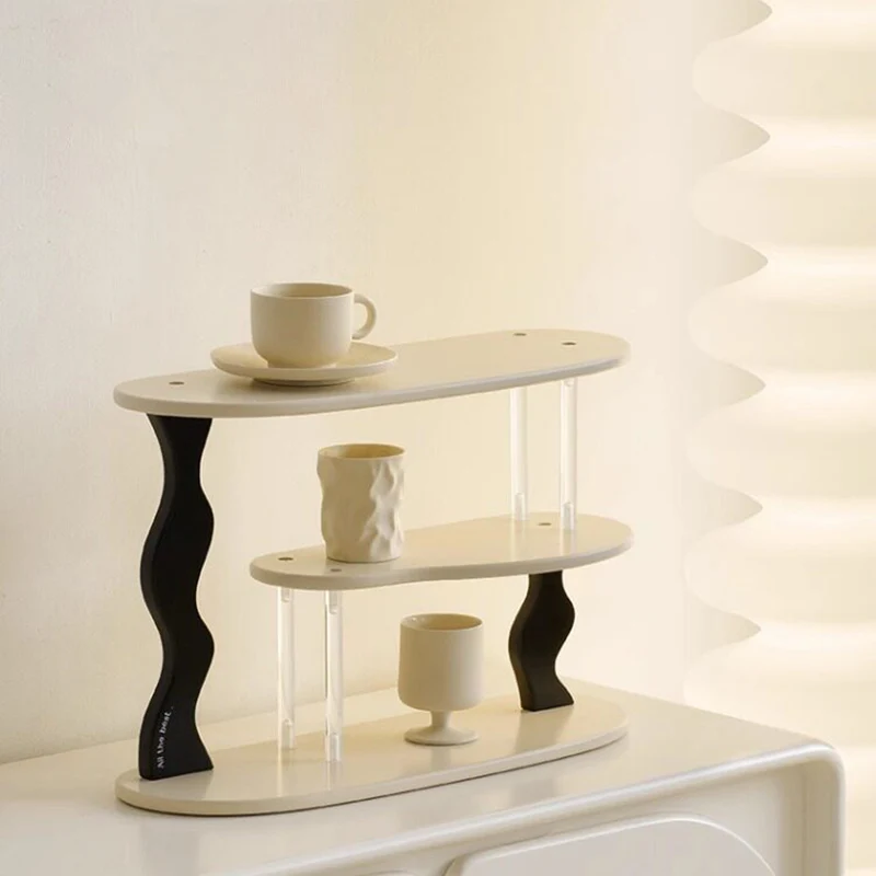 Contemporary Nordic MDF Acrylic Desktop Storage Shelf 3-Tier For Living Room & Entryway