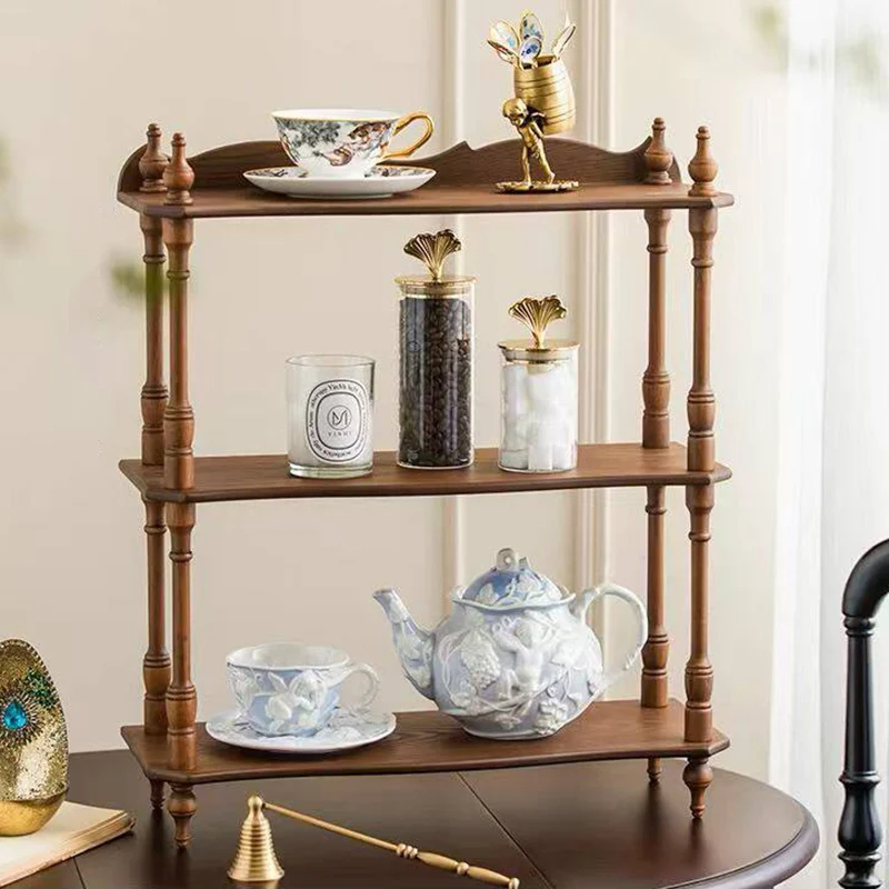 Contemporary Retro MDF Rubberwood Rectangular Desktop Storage Shelf For Living Room & Entryway