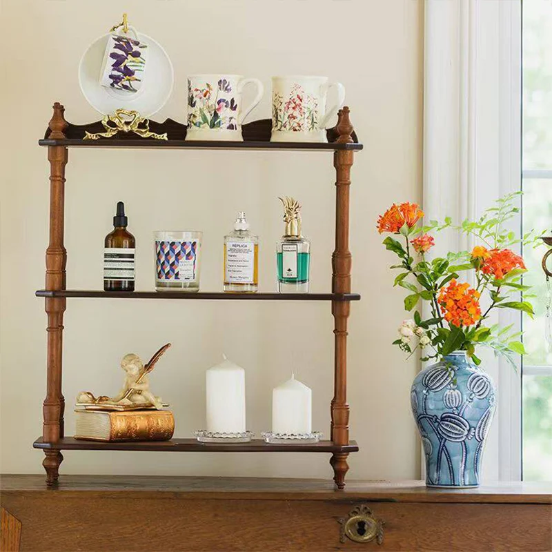 Contemporary Retro MDF Rubberwood Rectangular Desktop Storage Shelf For Living Room & Entryway