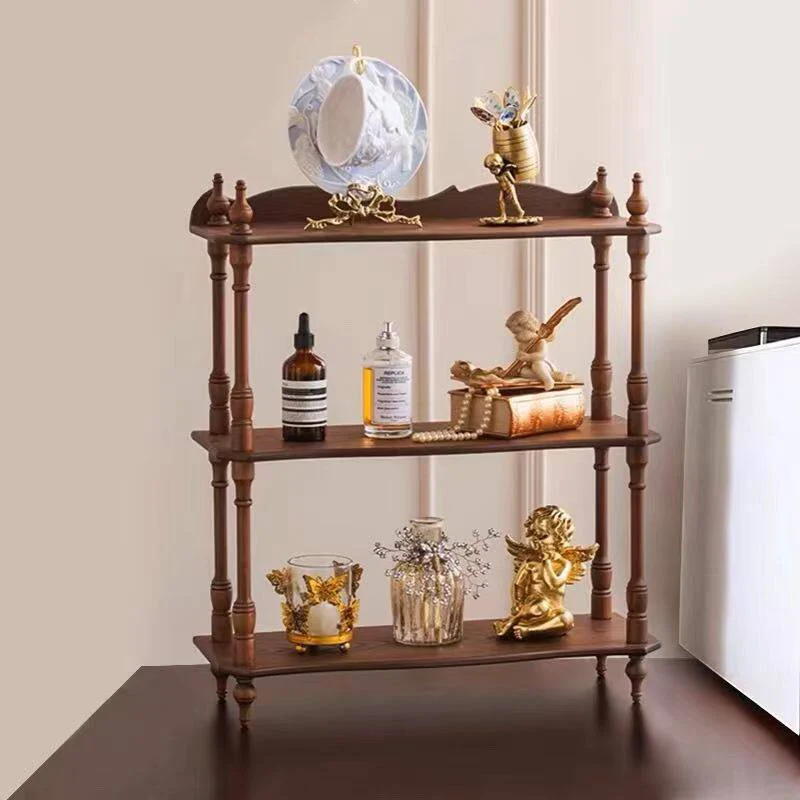 Contemporary Retro MDF Rubberwood Rectangular Desktop Storage Shelf For Living Room & Entryway