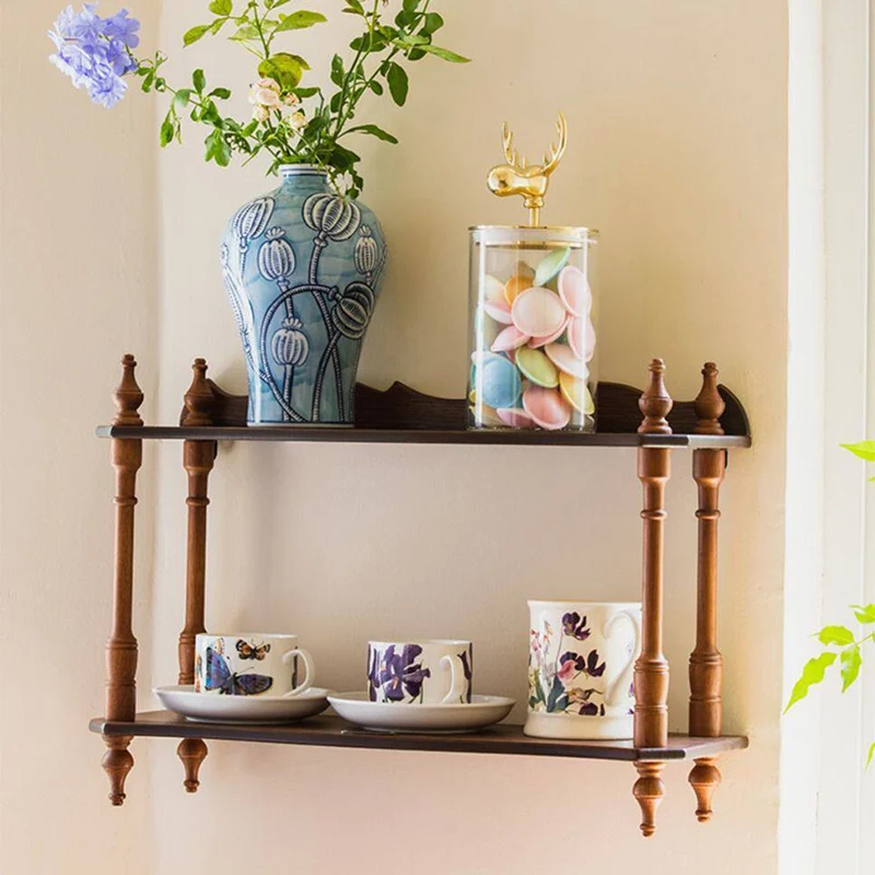Contemporary Retro MDF Rubberwood Rectangular Desktop Storage Shelf For Living Room & Entryway