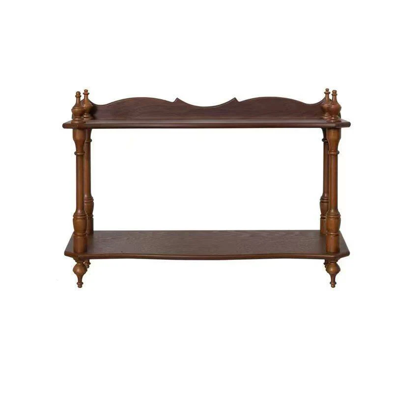Contemporary Retro MDF Rubberwood Rectangular Desktop Storage Shelf For Living Room & Entryway