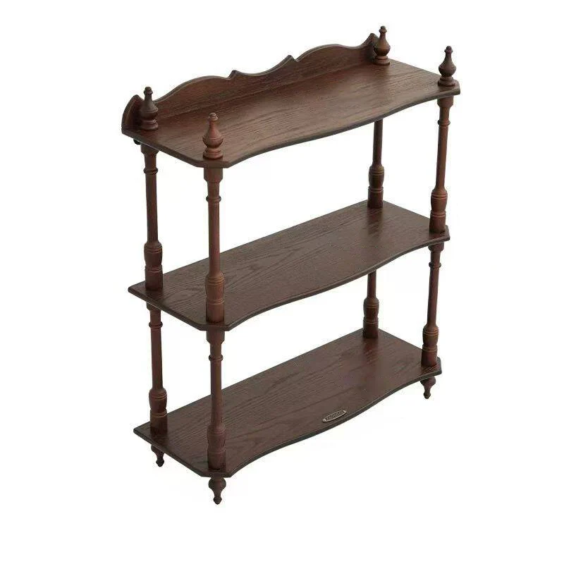 Contemporary Retro MDF Rubberwood Rectangular Desktop Storage Shelf For Living Room & Entryway