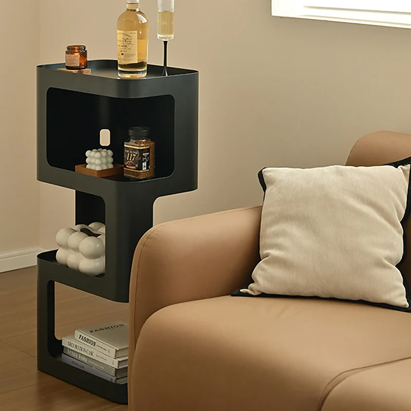 Contemporary Industrial Iron Hollow Rectangular Floor-Standing Storage Shelf 4-Layer For Living Room