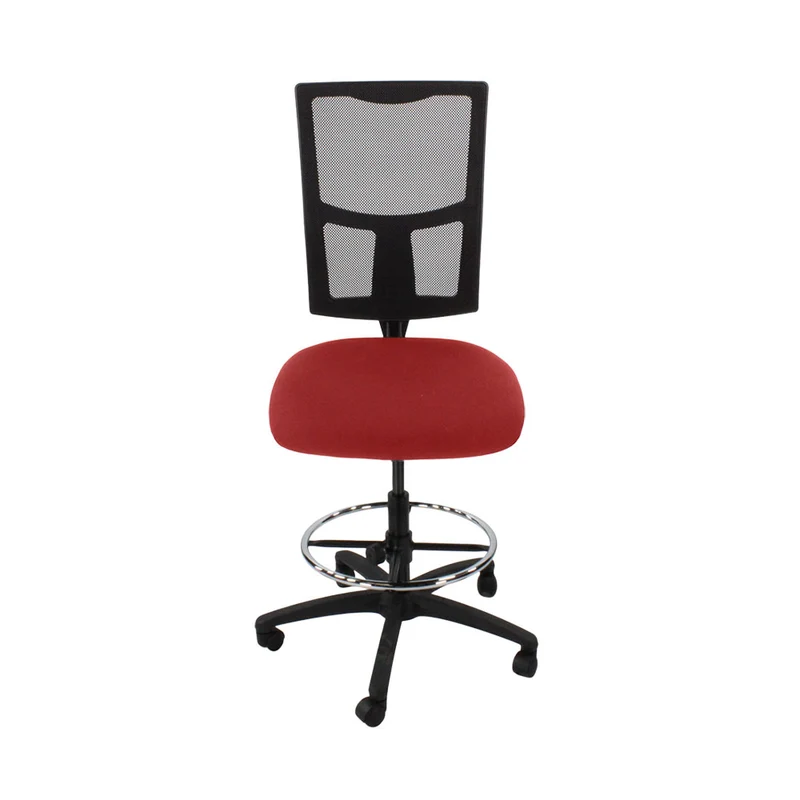 Saxen: Ergo 2 Draughtsman Chair Without Arms in Red Fabric - Refurbished