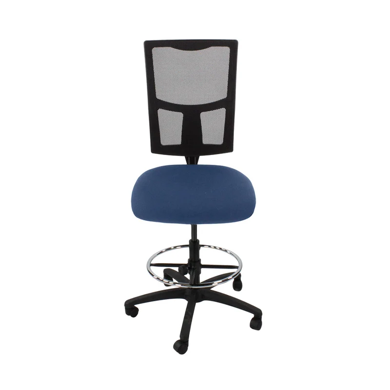 Saxen: Ergo 2 Draughtsman Chair Without Arms in Blue Fabric - Refurbished