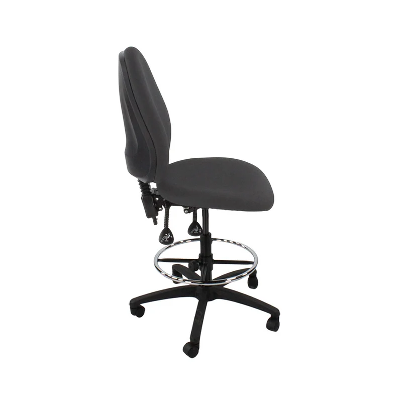 Saxen: Scoop High Draughtsman Chair Without Arms in Grey Fabric - Refurbished