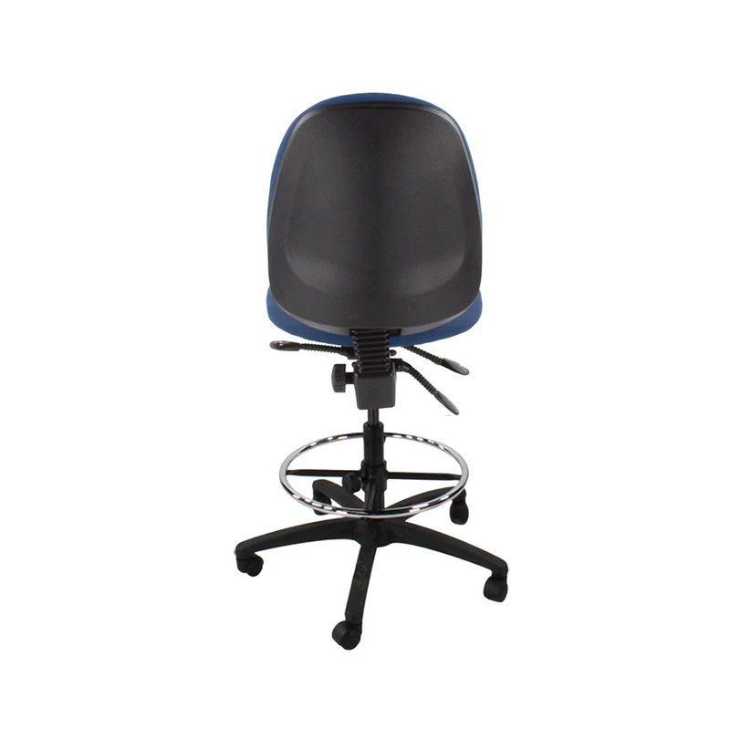 Saxen: Scoop High Draughtsman Chair Without Arms in Blue Fabric - Refurbished