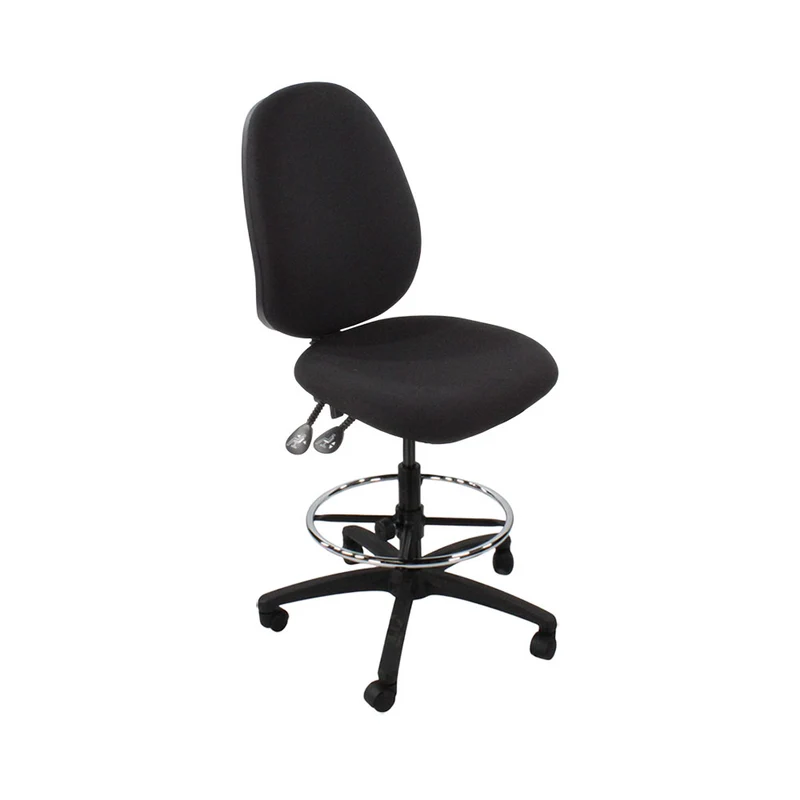 Saxen: Scoop High Draughtsman Chair Without Arms in Black Fabric - Refurbished