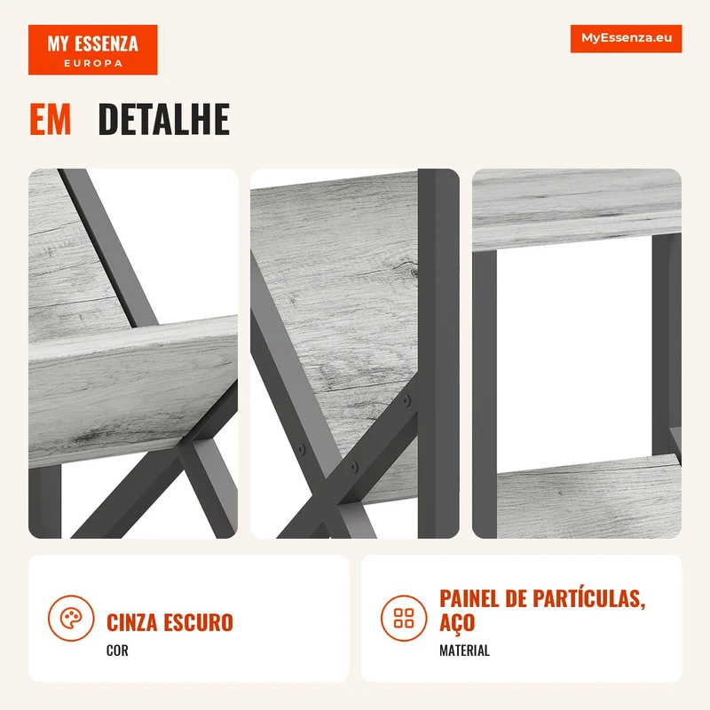 Mesa de Apoio Estreita Mesa Lateral com Armazenamento em 3 Níveis Porta-Revistas em V Estrutura em Aço 40x30x61cm Cinza Escuro