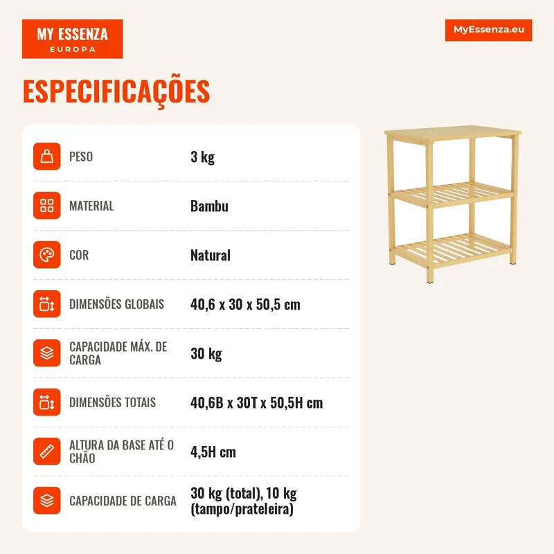 Mesa de Apoio em Bambu 3 Níveis com Prateleiras de Ripas para Espaços Pequenos Sala de Estar Quarto Natural