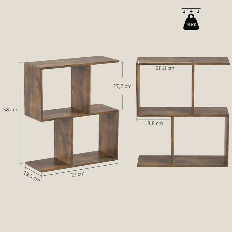 Mesa de Apoio em Forma de S Mesa Estreita de 3 Níveis com Compartimentos para Sala de Estar e Quarto Castanho Rústico