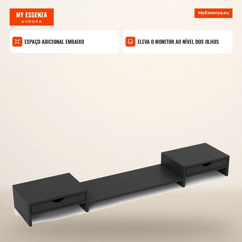 Elevador de Monitor para Mesa 60-116 cm com 2 Gavetas Comprimento e Ângulo Ajustáveis