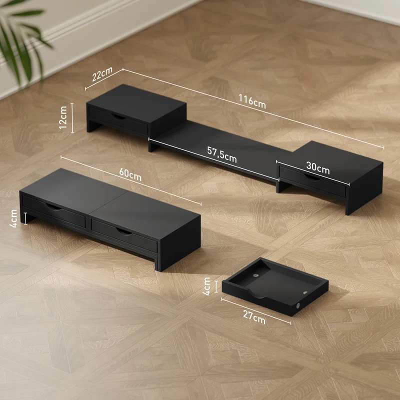 Elevador de Monitor para Mesa 60-116 cm com 2 Gavetas Comprimento e Ângulo Ajustáveis