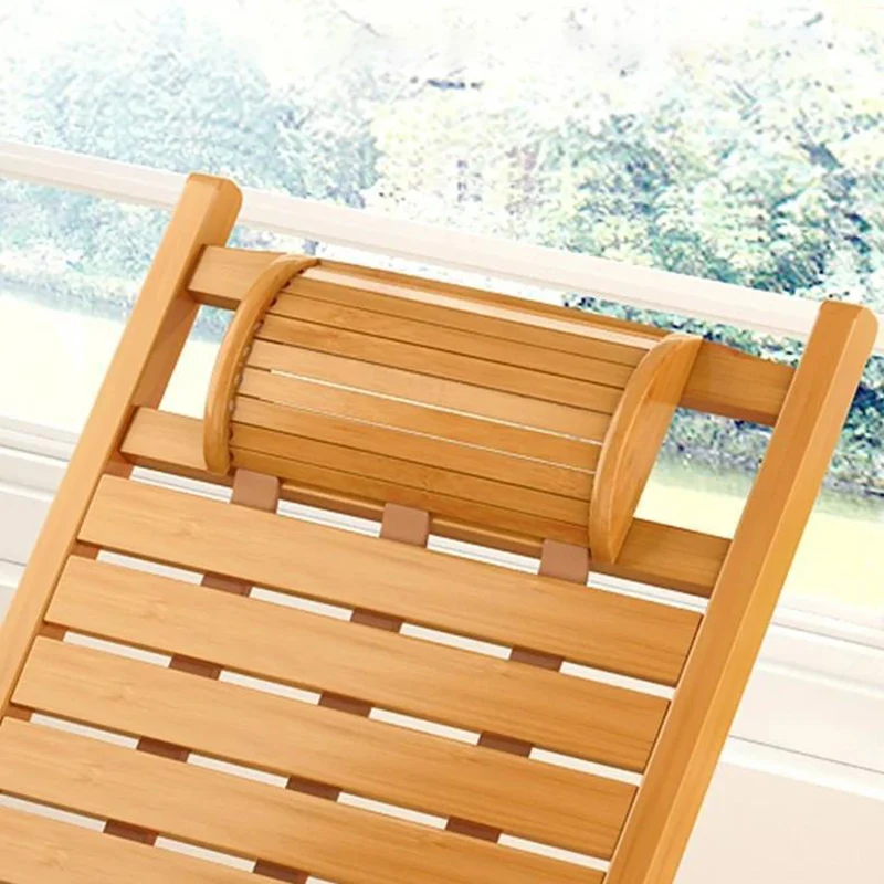 Traditional Chinese Bamboo Hollow Rectangular Folding Recliner Lounge Chair With Backrest Armrests For Living Room Balcony