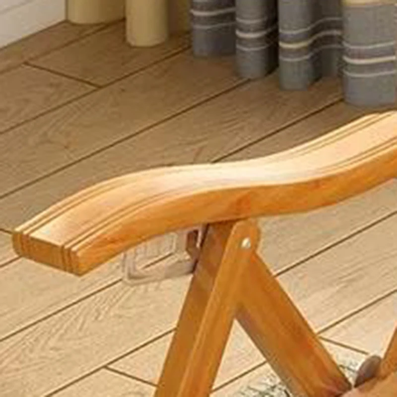 Traditional Chinese Bamboo Hollow Rectangular Folding Recliner Lounge Chair With Backrest Armrests For Living Room Balcony