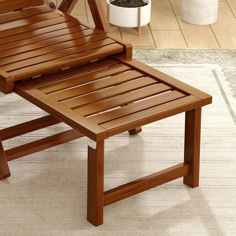 Traditional Chinese Bamboo Hollow Rectangular Folding Recliner Lounge Chair With Backrest Armrests For Living Room Balcony
