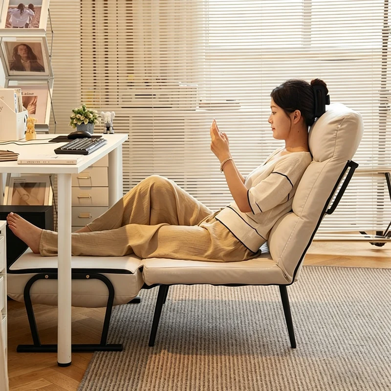 Modern Minimalist Tech Fabric Cat Scratch Leather Steel Cylindrical Rectangular Folding Recliner Lounge Chair With Backrest & Armrests For Living Room