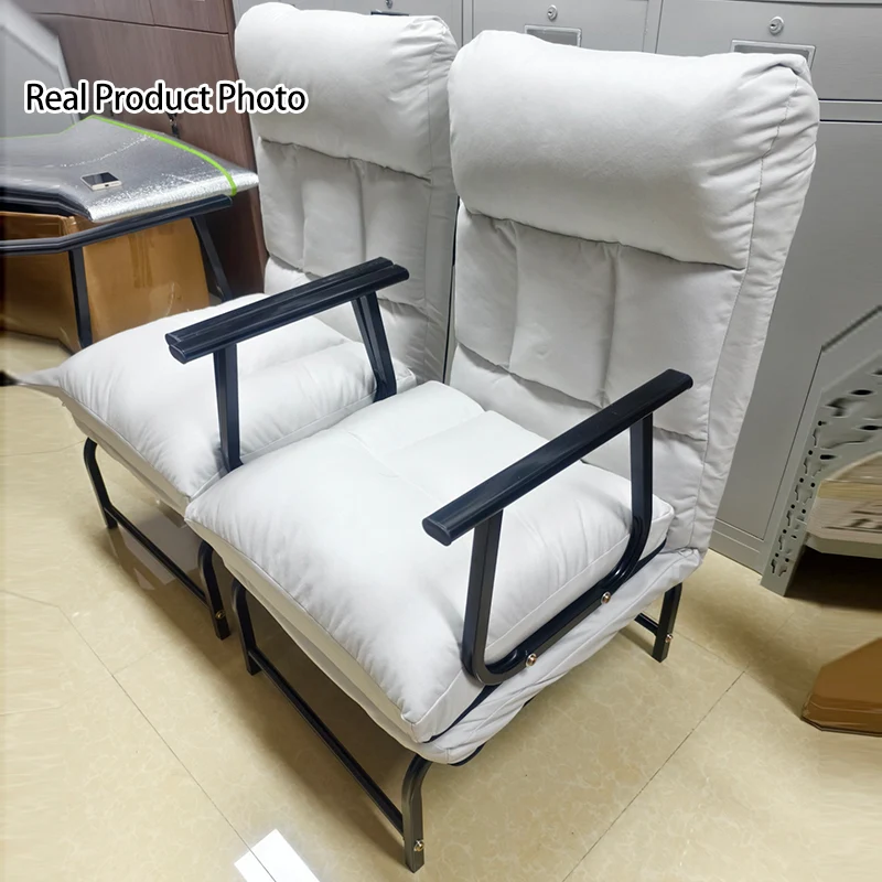 Modern Minimalist Tech Fabric Cat Scratch Leather Steel Cylindrical Rectangular Folding Recliner Lounge Chair With Backrest & Armrests For Living Room