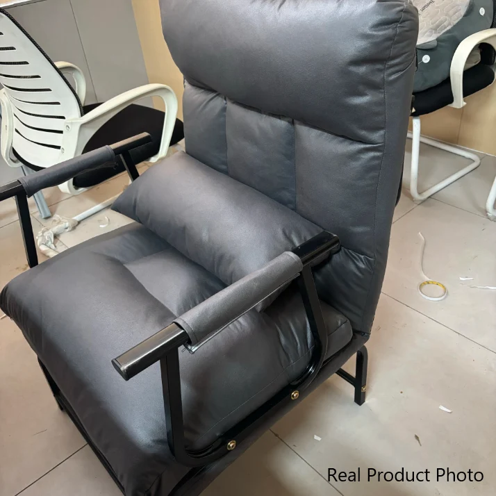 Modern Minimalist Tech Fabric Cat Scratch Leather Steel Cylindrical Rectangular Folding Recliner Lounge Chair With Backrest & Armrests For Living Room