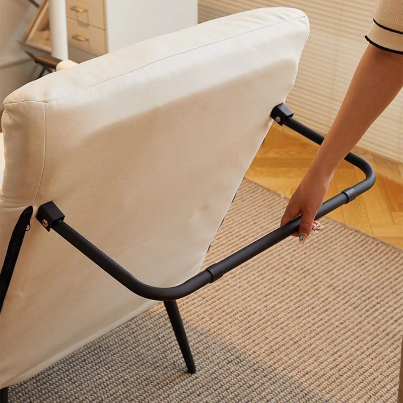 Modern Minimalist Tech Fabric Cat Scratch Leather Steel Cylindrical Rectangular Folding Recliner Lounge Chair With Backrest & Armrests For Living Room