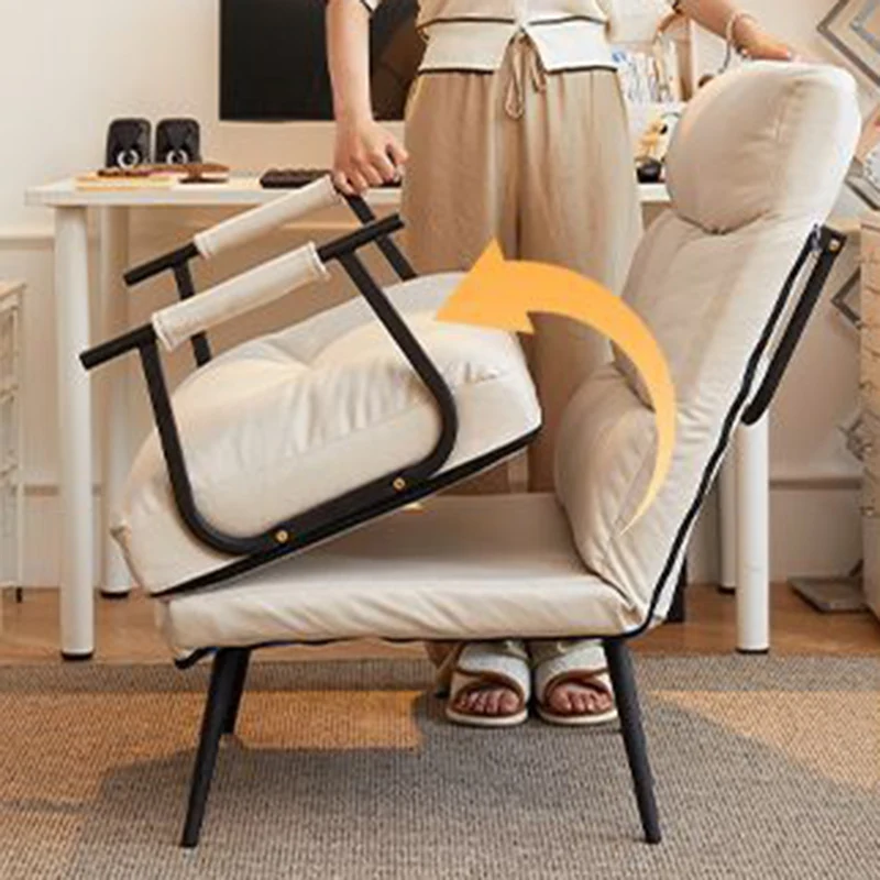 Modern Minimalist Tech Fabric Cat Scratch Leather Steel Cylindrical Rectangular Folding Recliner Lounge Chair With Backrest & Armrests For Living Room