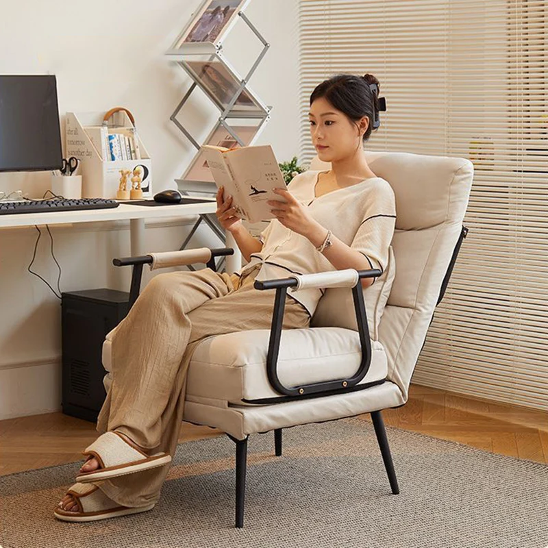 Modern Minimalist Tech Fabric Cat Scratch Leather Steel Cylindrical Rectangular Folding Recliner Lounge Chair With Backrest & Armrests For Living Room