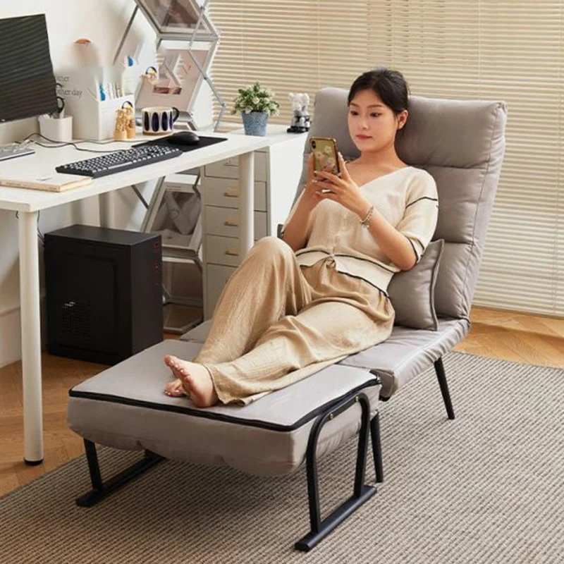 Modern Minimalist Tech Fabric Cat Scratch Leather Steel Cylindrical Rectangular Folding Recliner Lounge Chair With Backrest & Armrests For Living Room