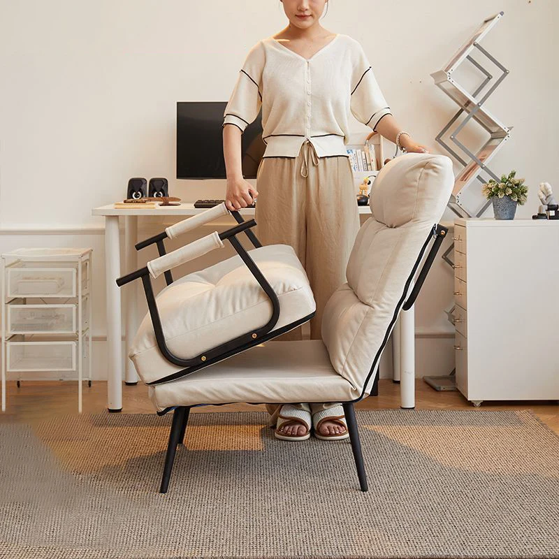 Modern Minimalist Tech Fabric Cat Scratch Leather Steel Cylindrical Rectangular Folding Recliner Lounge Chair With Backrest & Armrests For Living Room