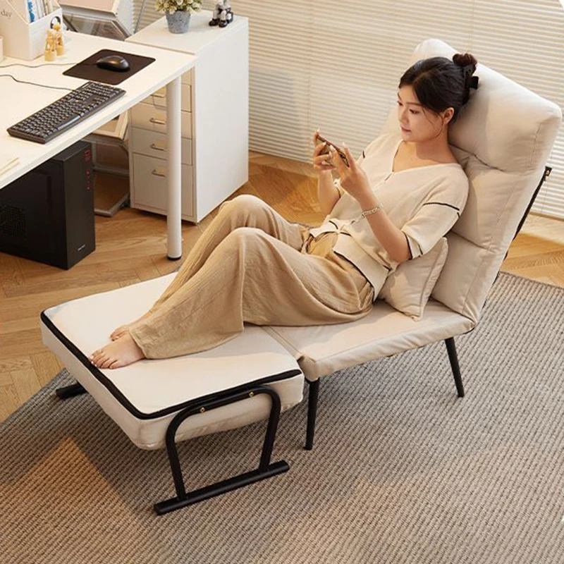Modern Minimalist Tech Fabric Cat Scratch Leather Steel Cylindrical Rectangular Folding Recliner Lounge Chair With Backrest & Armrests For Living Room