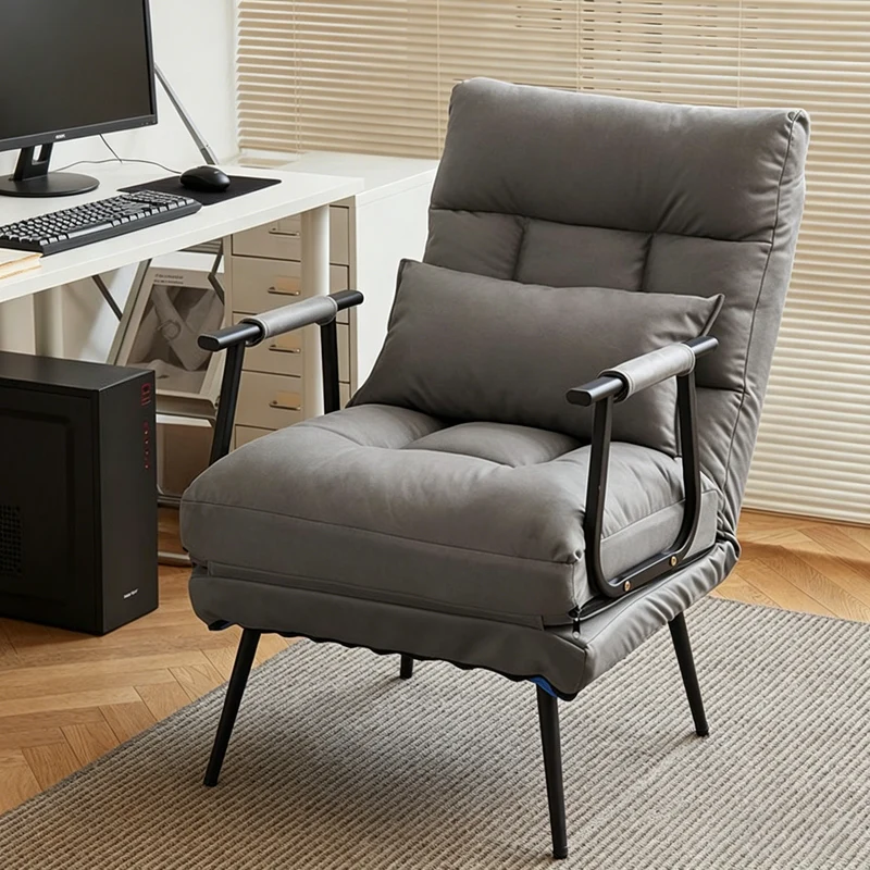 Modern Minimalist Tech Fabric Cat Scratch Leather Steel Cylindrical Rectangular Folding Recliner Lounge Chair With Backrest & Armrests For Living Room