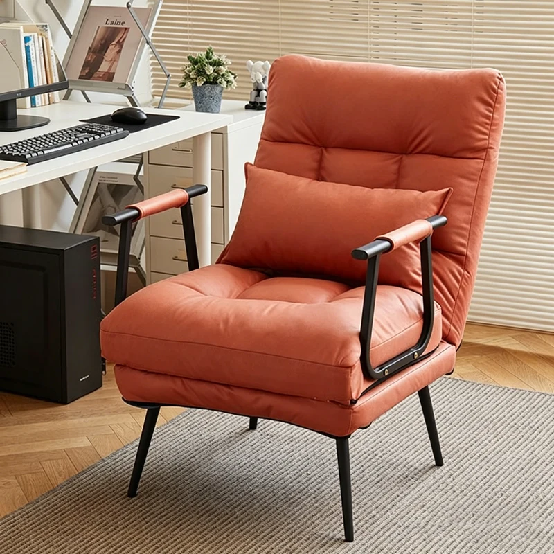 Modern Minimalist Tech Fabric Cat Scratch Leather Steel Cylindrical Rectangular Folding Recliner Lounge Chair With Backrest & Armrests For Living Room
