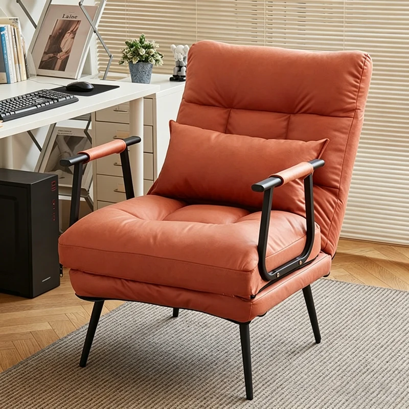 Modern Minimalist Tech Fabric Cat Scratch Leather Steel Cylindrical Rectangular Folding Recliner Lounge Chair With Backrest & Armrests For Living Room