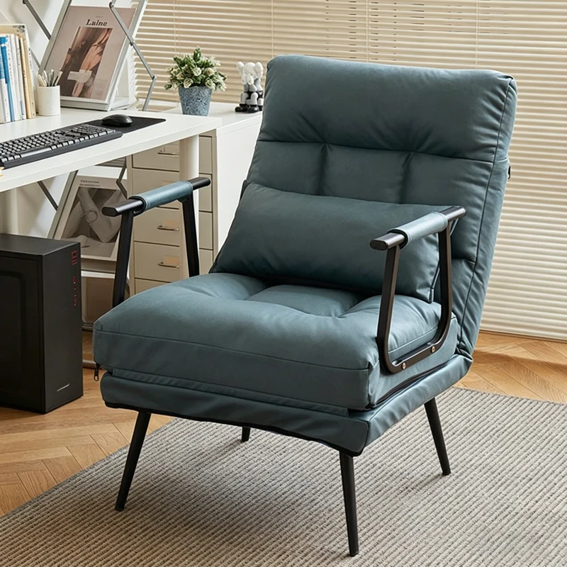 Modern Minimalist Tech Fabric Cat Scratch Leather Steel Cylindrical Rectangular Folding Recliner Lounge Chair With Backrest & Armrests For Living Room